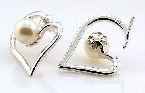 7-7.5MM Freshwater Pearl Heart Earrings, Sterling Silver