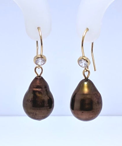 11X16MM Chocolate Freshwater Pearl Dangle Earrings, Sterling Silver, 2.1in Long