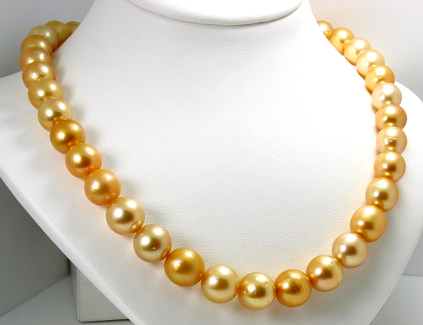 10MM - 12MM Dark Golden South Sea Pearl Necklace 14K Diamond Clasp 18