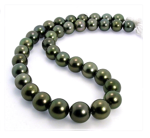 11-13.6MM Dark Gray Tahitian Pearl Necklace 14K Diamond Clasp 17.5in.