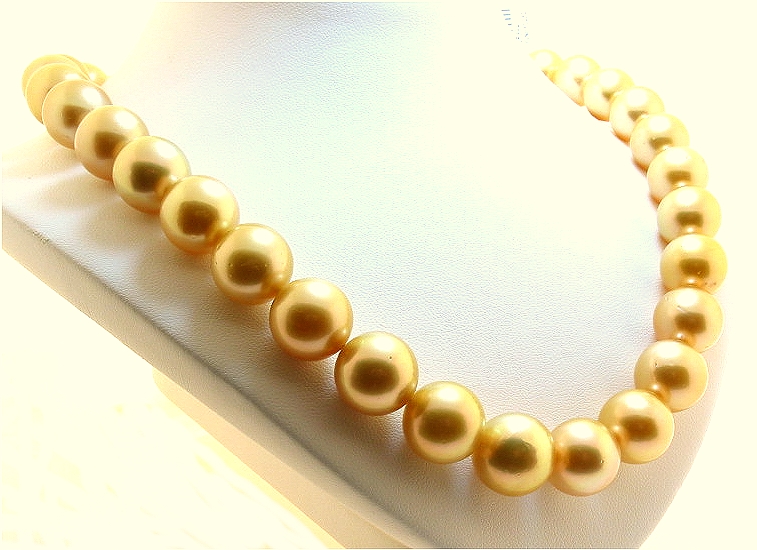 12.1MM - 14.3MM Dark Golden South Sea Pearl Necklace 14K Diamond Clasp, 17.5in