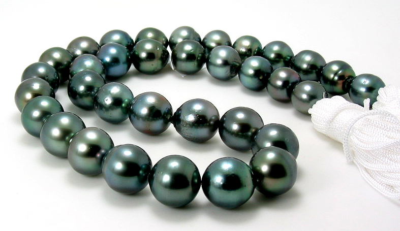 10.2MM - 12.8MM Gray/Blue Tahitian Pearl Necklace 14K Clasp 18in