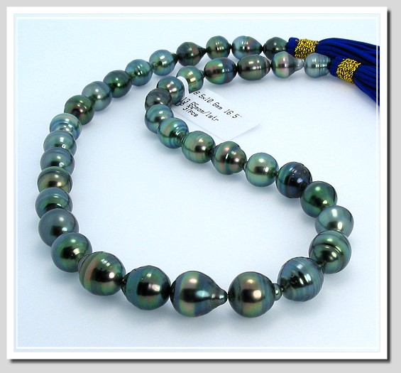 8.4X10MM - 10.7X13.3MM Peacock Tahitian Pearl Necklace 14K Clasp 18in