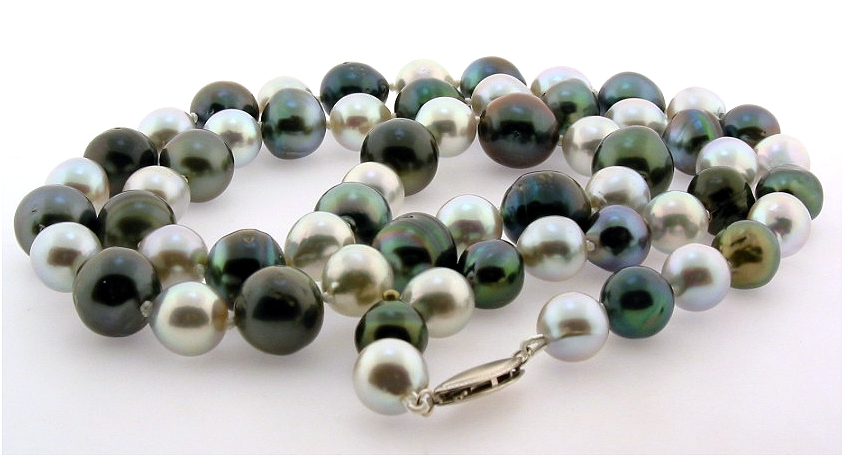 8-11.3MM Black Tahitian Pearl & Gray Akoya Pearl Necklace, 14K Clasp, 25in. 