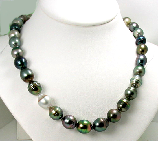 8MM -11.2X13.3MM Multi Color Tahitian Pearl Necklace, 14K Clasp,19in