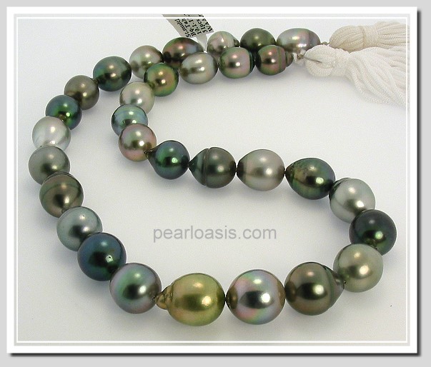 10X12MM - 13.2X14MM Multi Color Tahitian Pearl Necklace 14K Clasp 18i