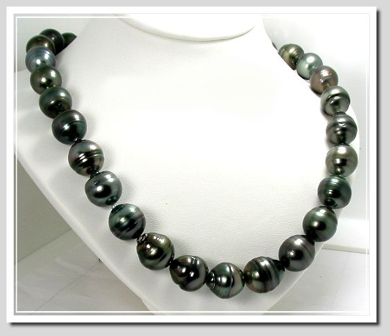 12X13MM - 14.6X17.4MM Gray Tahitian Pearl Necklace 14K Clasp 17.5in