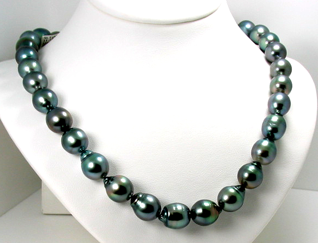 11X13MM - 12X14.3MM Peacock Tahitian Pearl Necklace 14K Clasp, 18in