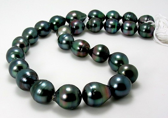 12X14.4MM - 14.9X17.3MM Peacock Tahitian Pearl Necklace 14K Clasp 18.