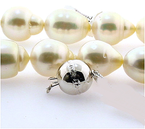 12X14MM - 15X17.7MM White Baroque South Sea Pearl Necklace, 14K Diamond Clasp, 17.5in