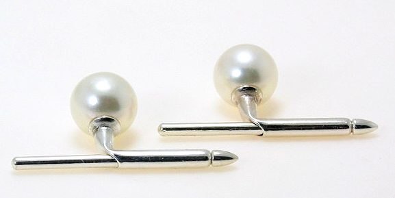 AAA 8-8.5MM White Freshwater Pearl Mens Cuff Studs Sterling Silver Settings