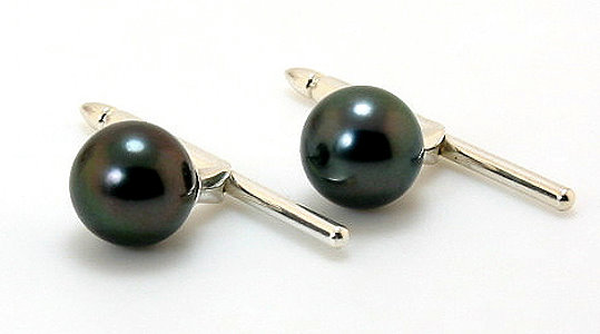 8.2MM Peacock Tahitian Cultured Pearl Cuff Studs, Sterling Silver