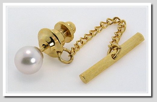 AAA 6.5-7MM Japanese Akoya Pearl Tie Tack 14K Gold