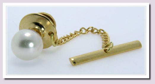 AAA 8-8.5MM Japanese Akoya Pearl Tie Tack 14K Gold