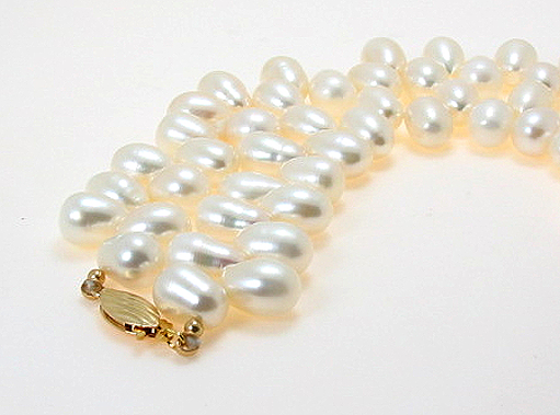 7.5X10MM White Tip Drilled Freshwater Pearl Necklace Gold File Clasp 17