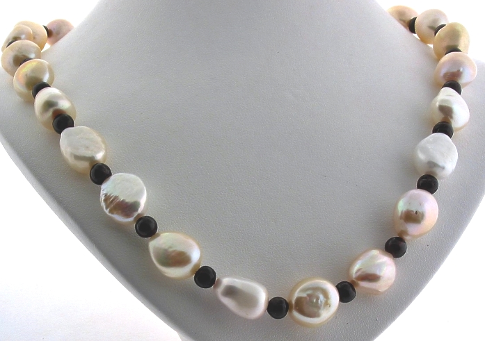 11X12MM Freshwater Pearl & Garnet Bead Necklace, Silver Clasp, 18in