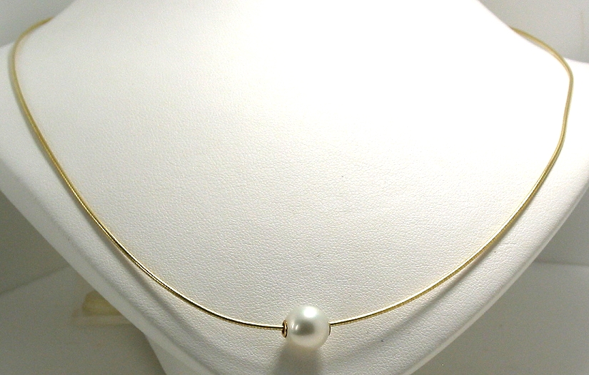 9MM White Freshwater Pearl Slide on Omega Chain, 14K Yellow Gold, 18in