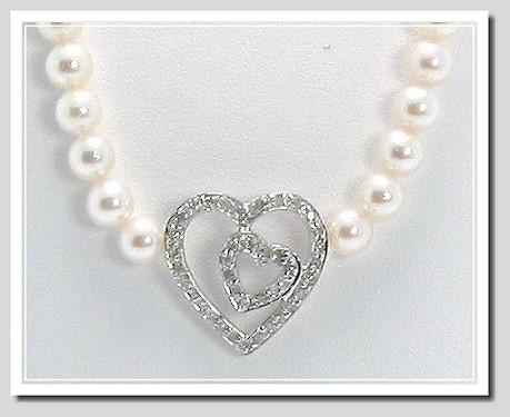 5-5.5MM Akoya Pearl Necklace with 0.25 Ct. Diamond Heart Pendant 14K Gold 16in.