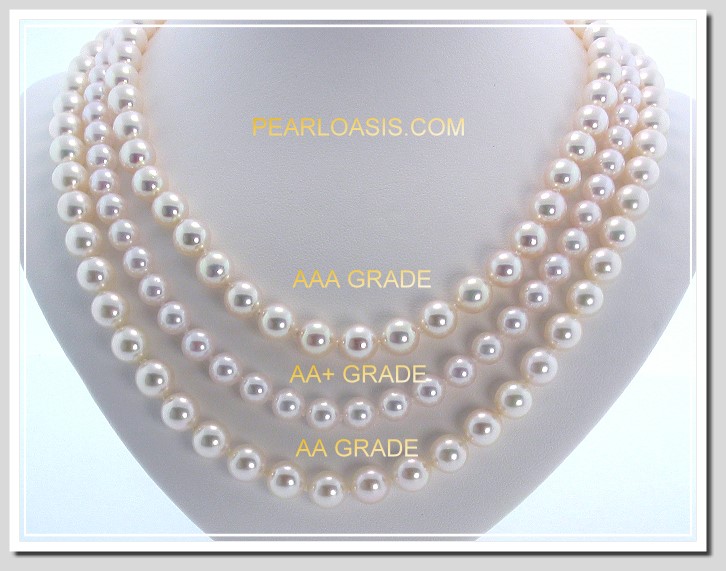 Long 20inches 9-10MM White Akoya Pearl Necklaces 14K Solid Gold Clasp AA 