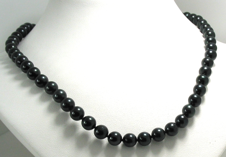 AA+ Grade 6.5-7MM Black Chinese Akoya Cultured Pearl Necklace, 14K White Gold Clasp, 16In. 