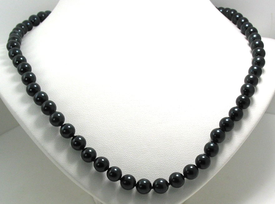 AA+ Grade 6.5-7MM Black Chinese Akoya Cultured Pearl Necklace, 14K White Gold Clasp, 18In. 