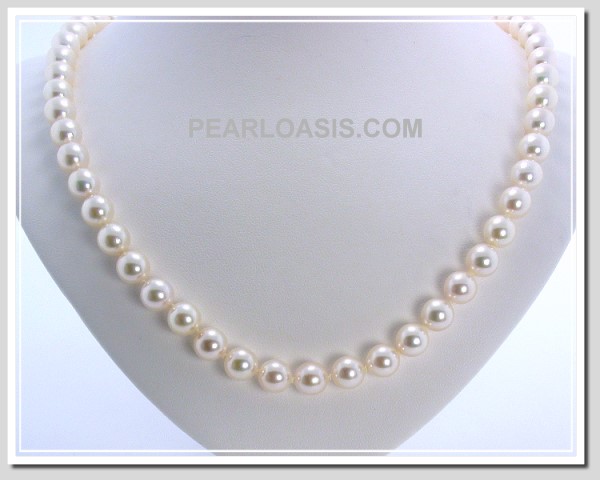 AA 7-7.5MM White Japanese Akoya Cultured Pearl Necklace 14K Clasp