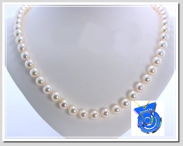 AA 8.5-9MM White Japanese Akoya Cultured Pearl Necklace 14K Clasp