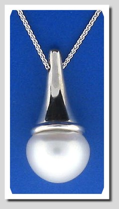 14.93MM White South Sea Pearl Pendant Slide w/Chain (18 In.), 14K White Gold