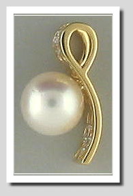 8.5-9MM White Akoya Cultured Pearl Diamond Wide-Style Pendant Slide 18K Gold