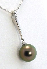 9.7MM Dark Gray Tahitian Pearl Diamond Slide on Chain 16in 14K White Gold