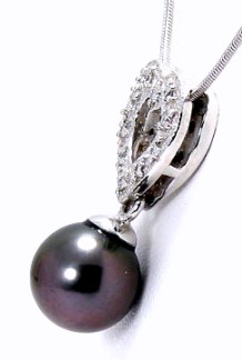 8.45MM Black/Red Tahitian Pearl Diamond Heart Pendant, 14K White Gold