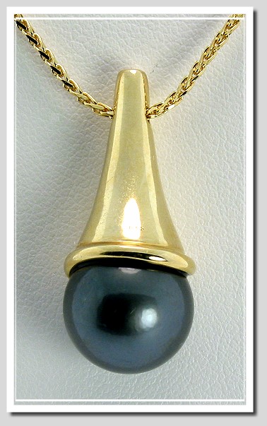 12.5MM Tahitian Pearl Pendant Slide Chain 14K Gold 18in