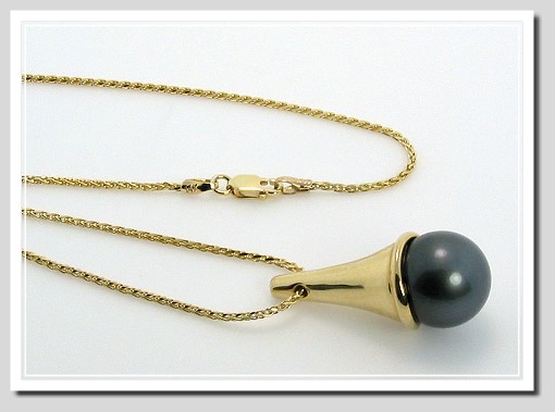 12.5MM Tahitian Pearl Pendant Slide Chain 14K Gold 18in