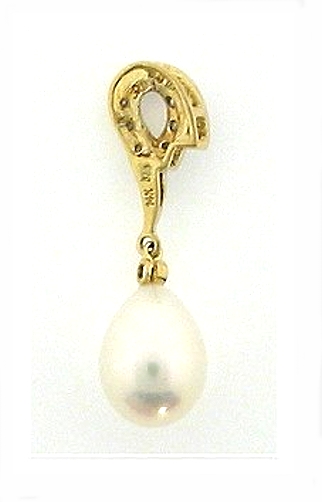 8X9MM Freshwater Pearl Diamond Pendant 14K Yellow Gold