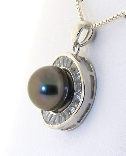 11MM Tahitian Pearl & Crystal Pendant w/Chain 18in, Sterling Silver