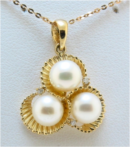 6.5-7MM Multi Freshwater Cultured Pearl Pendant w/Diamonds, 14K Yellow Gold