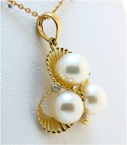 6.5-7MM Multi Freshwater Cultured Pearl Pendant w/Diamonds, 14K Yellow Gold