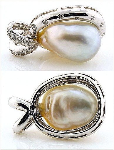 13.4X16.5MM Silver Gray South Sea Pearl Pendant-Slide w/0.27 Ct. Diamonds, 14K White Gold