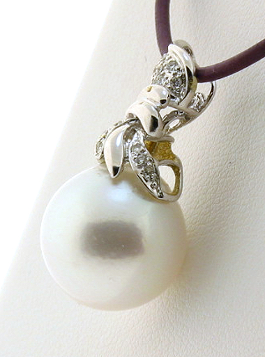 14.5MM White South Sea Pearl Diamond Pendant Slide, 18K White Gold