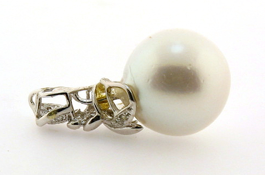 14.5MM White South Sea Pearl Diamond Pendant Slide, 18K White Gold