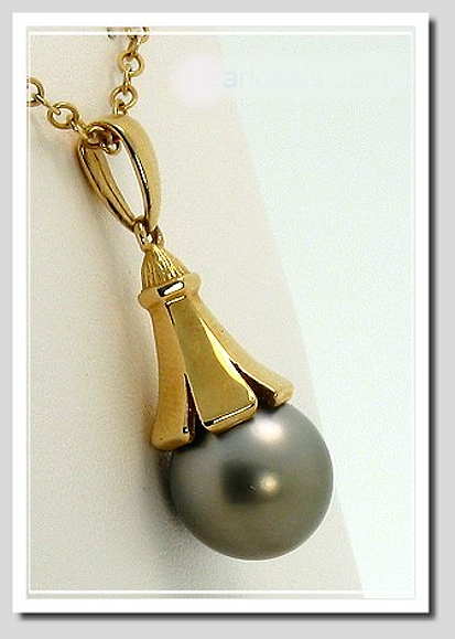 11.4MM Gray Tahitian Pearl Pendant 14K Yellow Gold