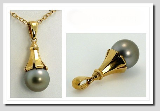 11.4MM Gray Tahitian Pearl Pendant 14K Yellow Gold