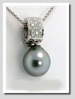 9.15X10.2MM Gray Tahitian Pearl Diamond Pendant Enhancer 18K