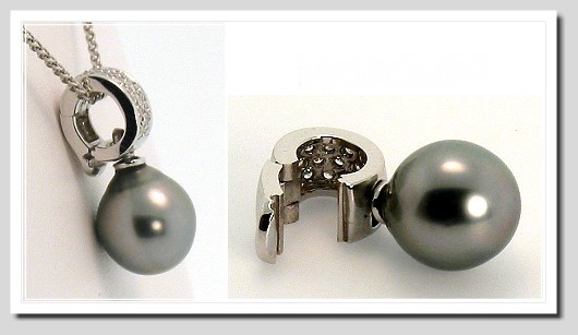 9.15X10.2MM Gray Tahitian Pearl Diamond Pendant Enhancer 18K