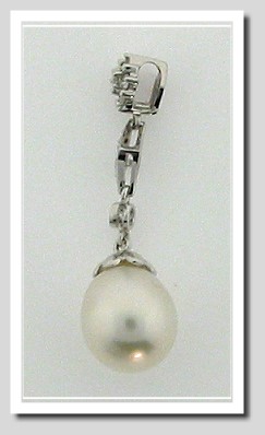 9.4X11MM White South Sea Pearl Diamond Pendant 14K White Gold