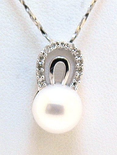 AAA 9-9.5MM FW Pearl & Diamond Pendant 14K White Gold