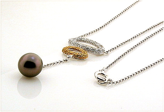 8.83MM Tahitian Pearl Lariat Necklace w/0.26 Ct. White & Yellow Diamonds, 14K White Gold