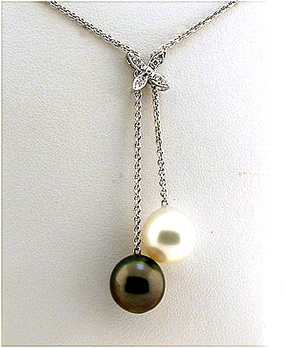 10.10MM & 11MM Tahitian & South Sea Pearl Lariat Necklace, 0.07 Ct. 18K White Gold 17+1.75 In.