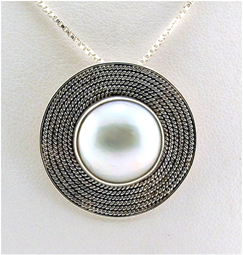 15MM Mabe Pearl Pendant, Silver, 1in Wide, 6 Grams