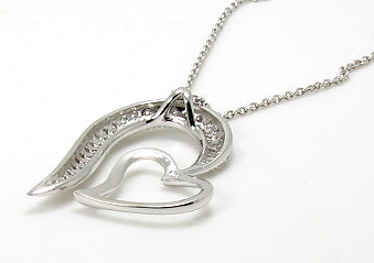 Large Double Heart Pendant w/ Chain, Cubic Zircon, Sterling Silver